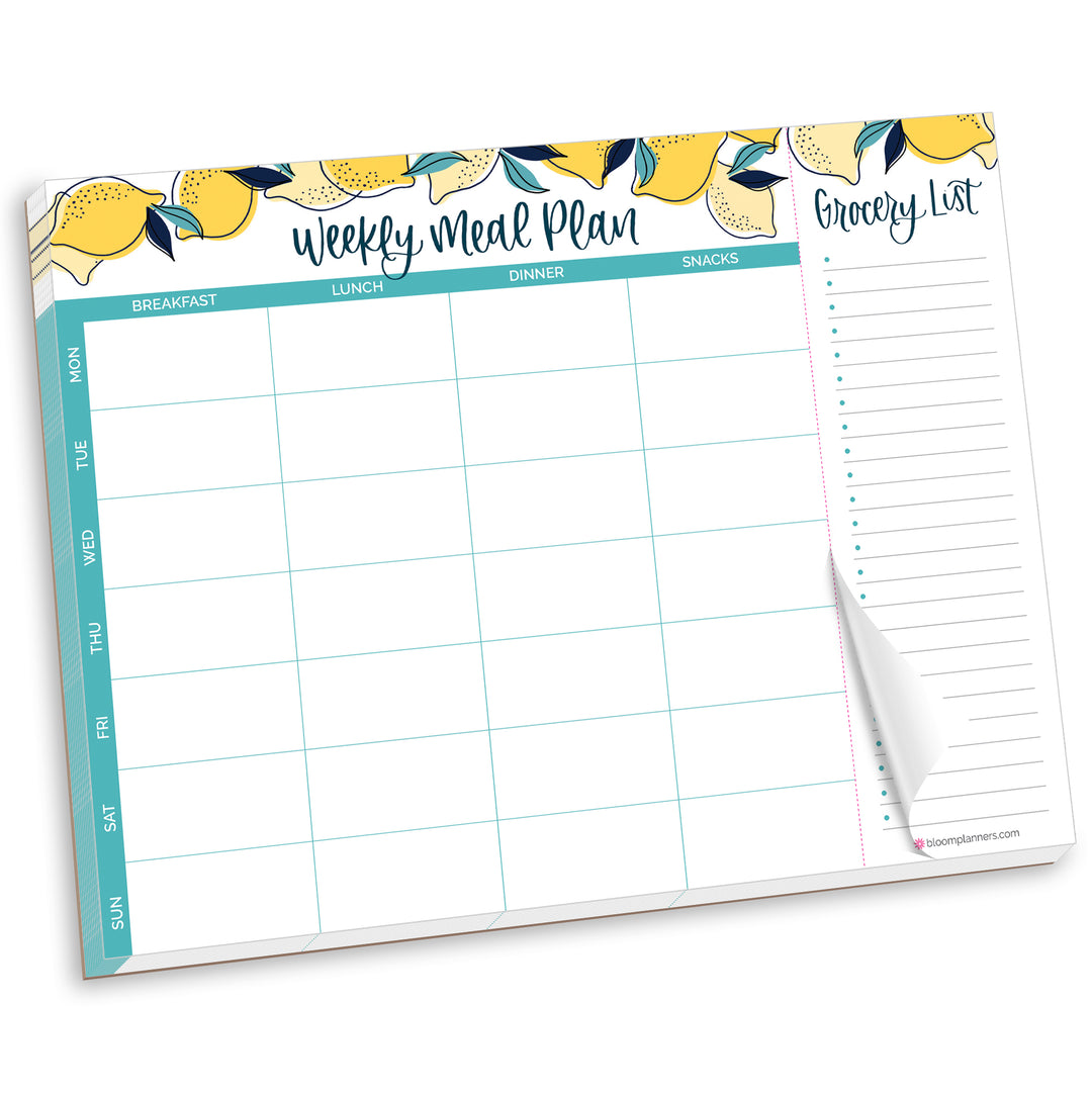 Planning Pad, 8.5" x 11", Horizontal Meal Planning Pad with Magnets, Lemons