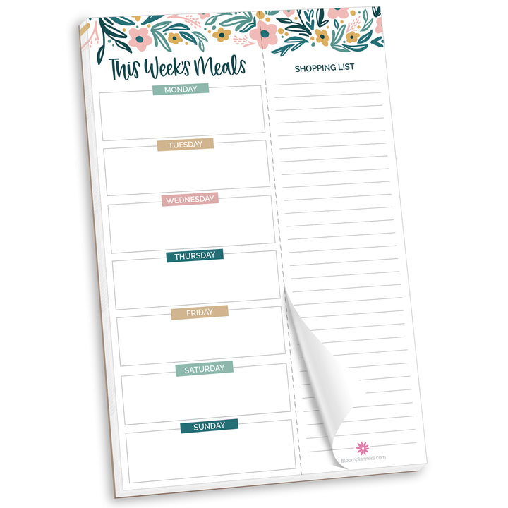 Planning Pad, 6" x 9", Meal Planning Pad with Magnets, Garden Blooms