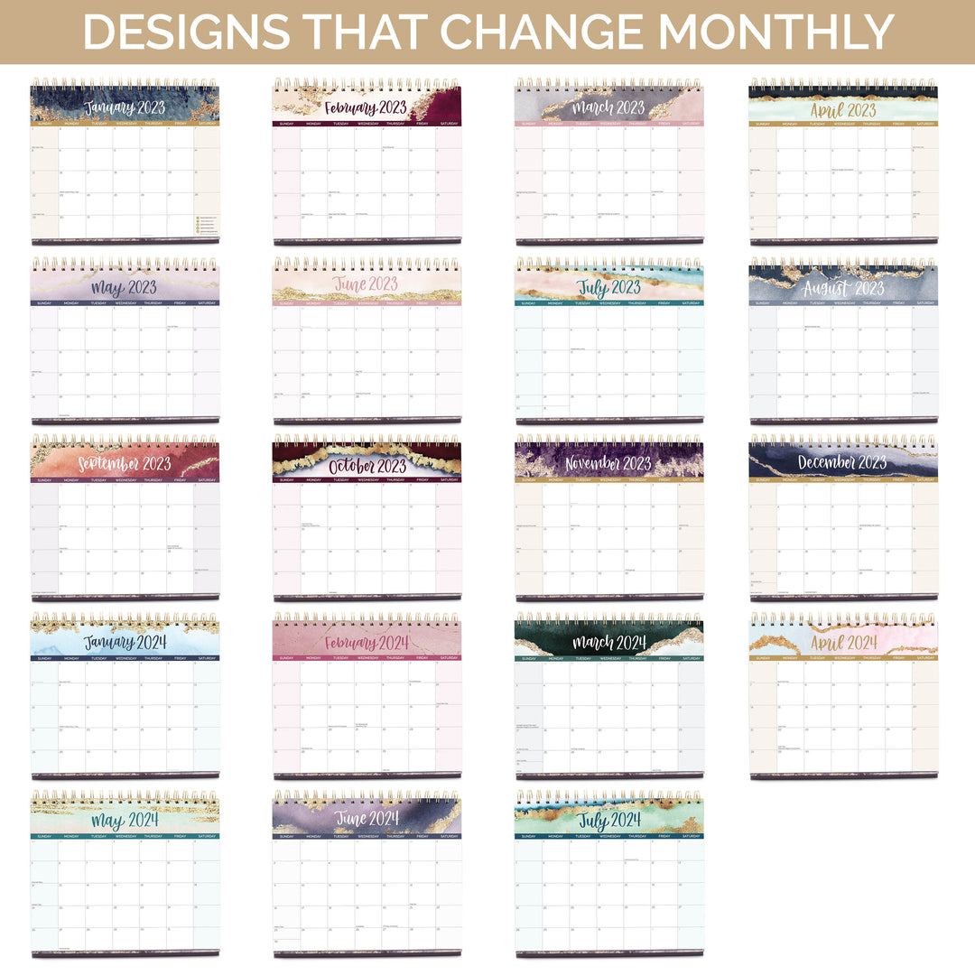 2023-2024 19 Month Standing Flip Desk Calendar, 8" x 10", Watercolor