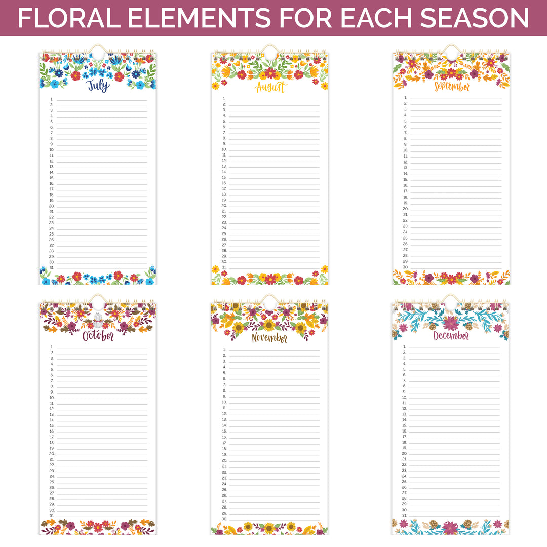 Perpetual Calendar, 5" x 10", Seasonal Florals