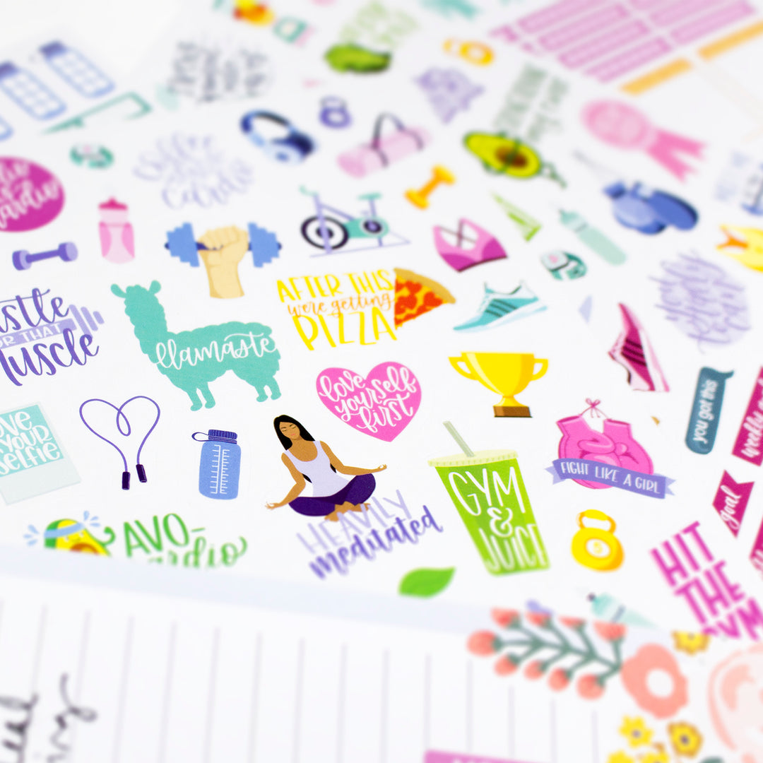 Navy Peony Fitness and Workout Planner Stickers for Women 8 Sheets, 460  Stickers Productivity Stickers for Habit Trackers and Journals 