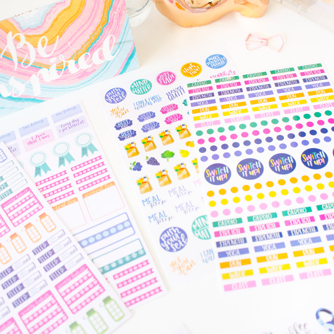 Fitness & Wellness Planner Stickers (8 Sheets, 460+ Stickers)