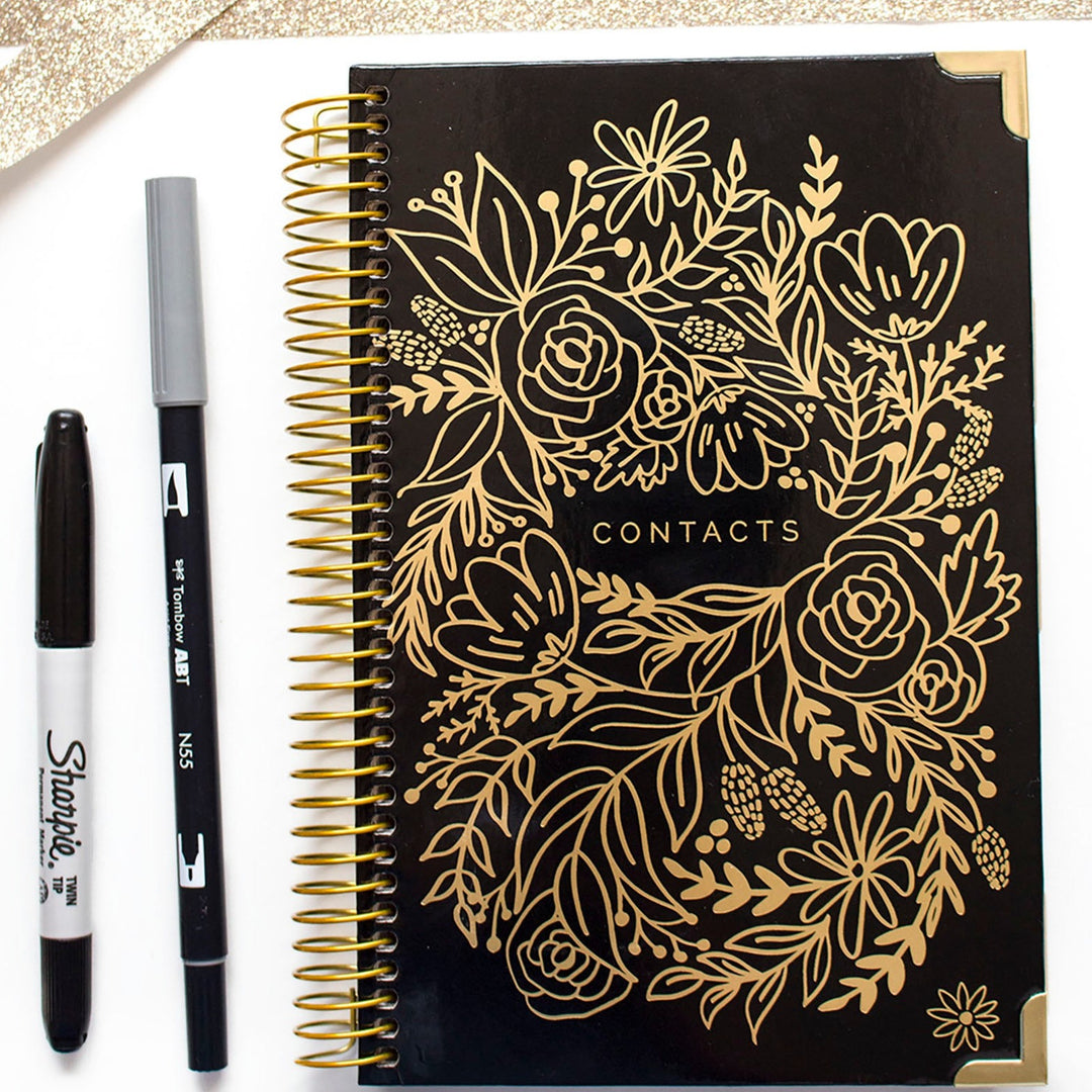 Contact & Address Book, Gold Embroidery - bloom daily planners® contact-address-book-gold-embroidery-bloom-daily-planners
