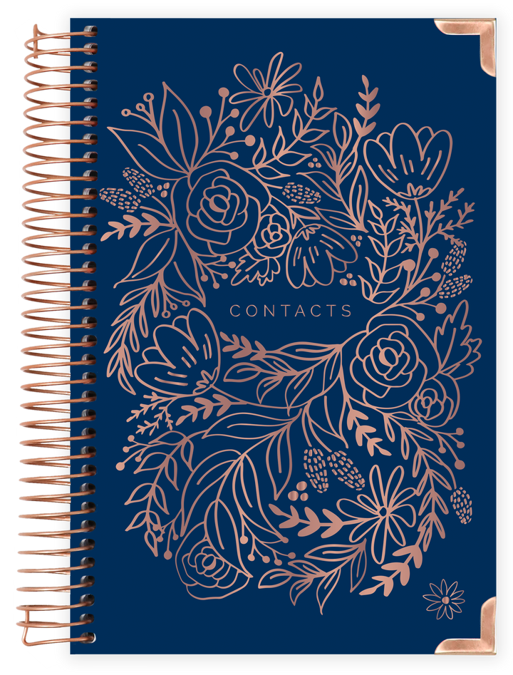 Contact Book, Navy Embroidery