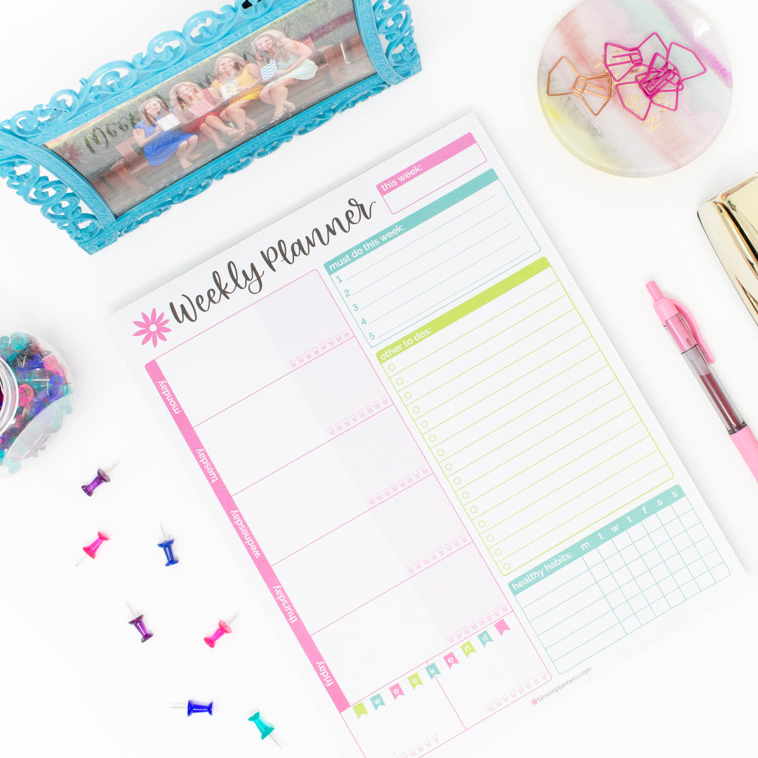 Planning Pad, 8.5" x 11", Weekly Planning System, Bloom