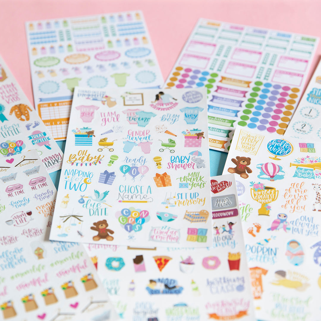 Newborn Baby Boy Stickers Set ~ Bundle with 14 Baby Boy Sticker Sheets for Gender Reveal Parties, Baby Showers, Envelopes, Scrapbooking, Party Favors