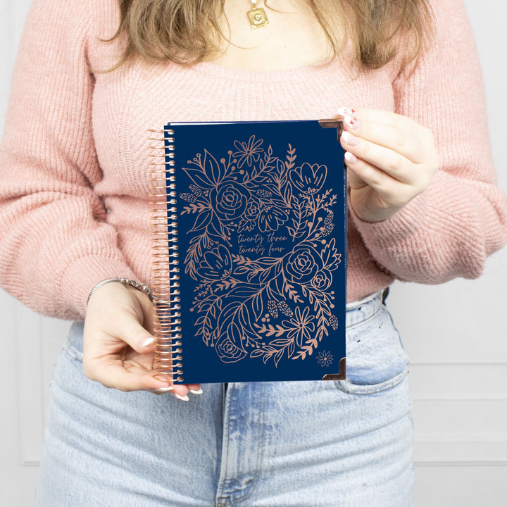 2023-24 Hard Cover Planner, 5.5" x 8.25", Embroidery, Navy
