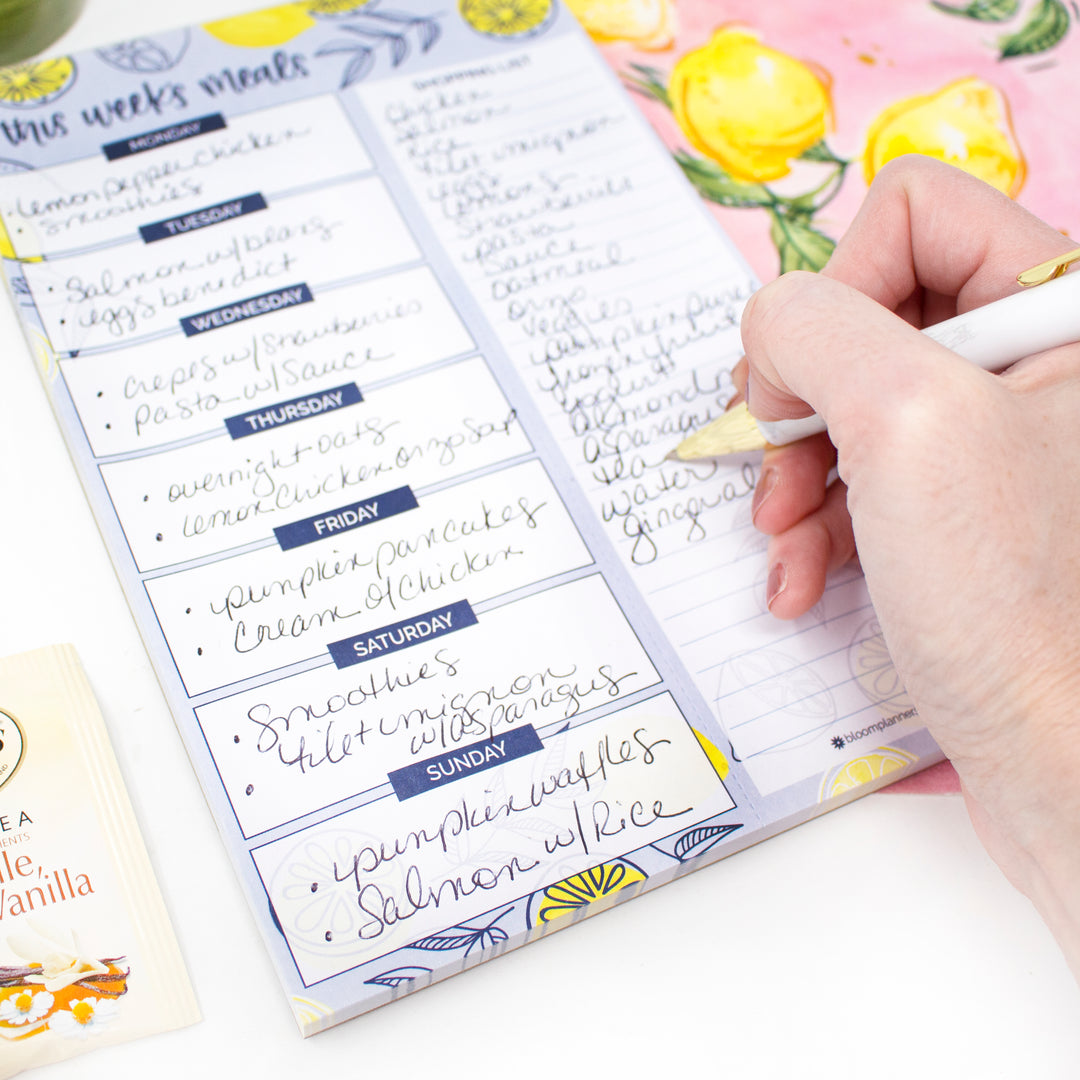 Planning Pad, 6" x 9", Meal Planning Pad with Magnets, Blue Lemons