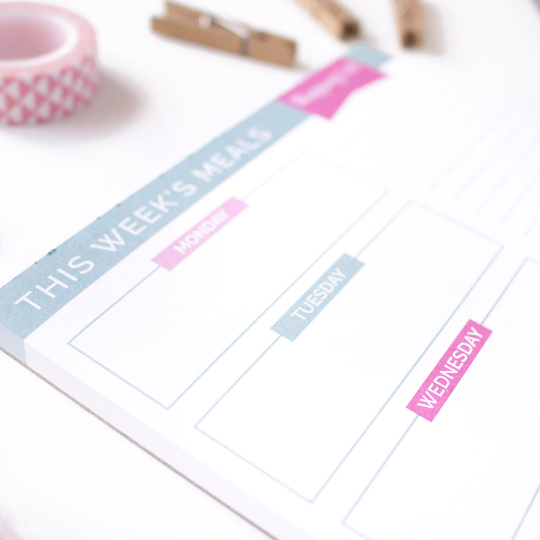 Planning Pad, 6" x 9", Meal Planning Pad with Magnets, Pink & Teal