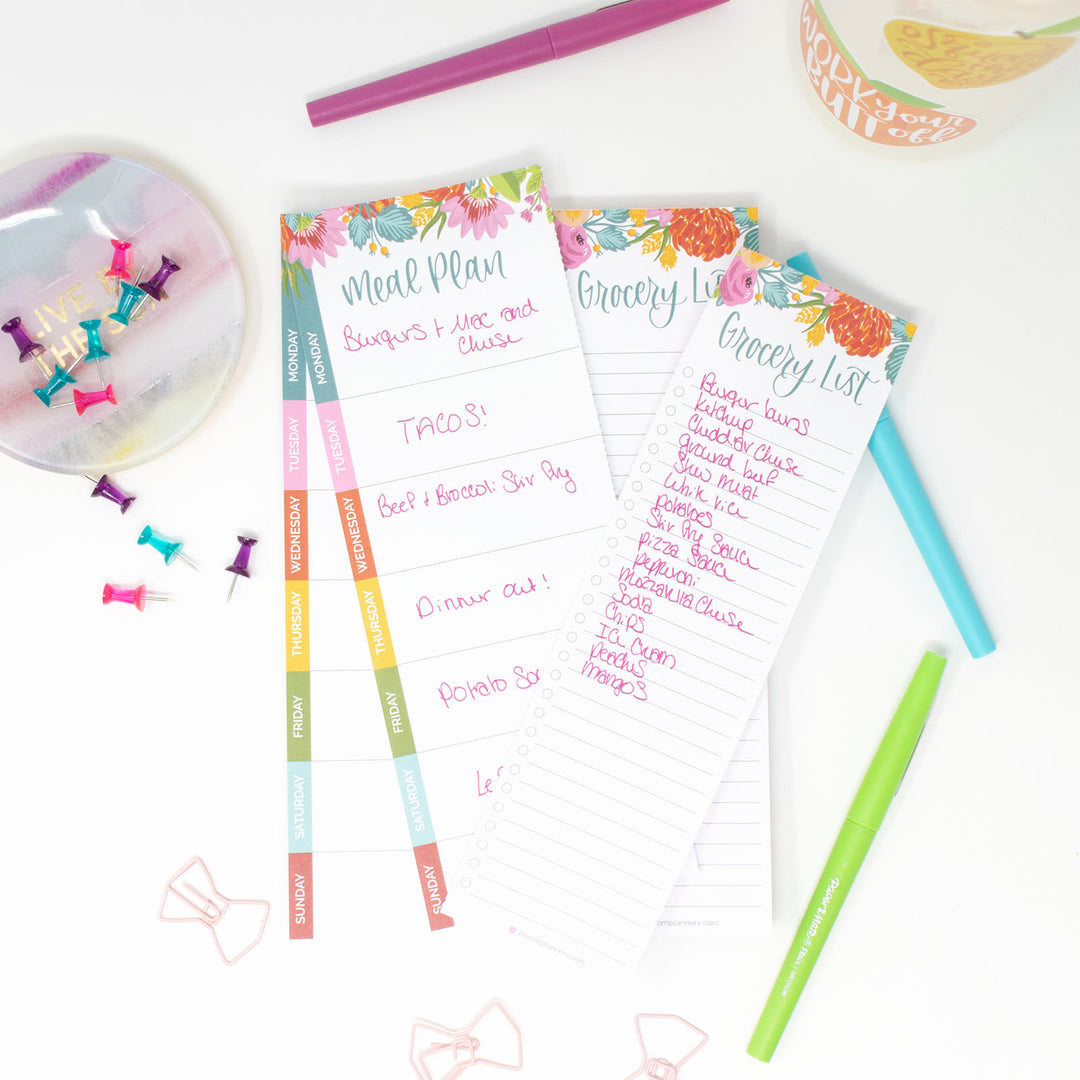 Planning Pad, 6" x 9", Meal Planning Pad with Magnets, Pink Floral