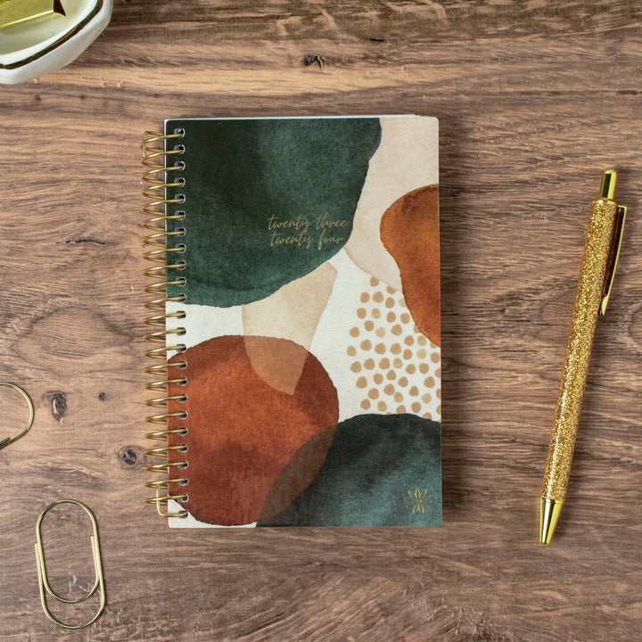 2023-24 Soft Cover Planner, 4" x 6", Earthy Abstract, Green