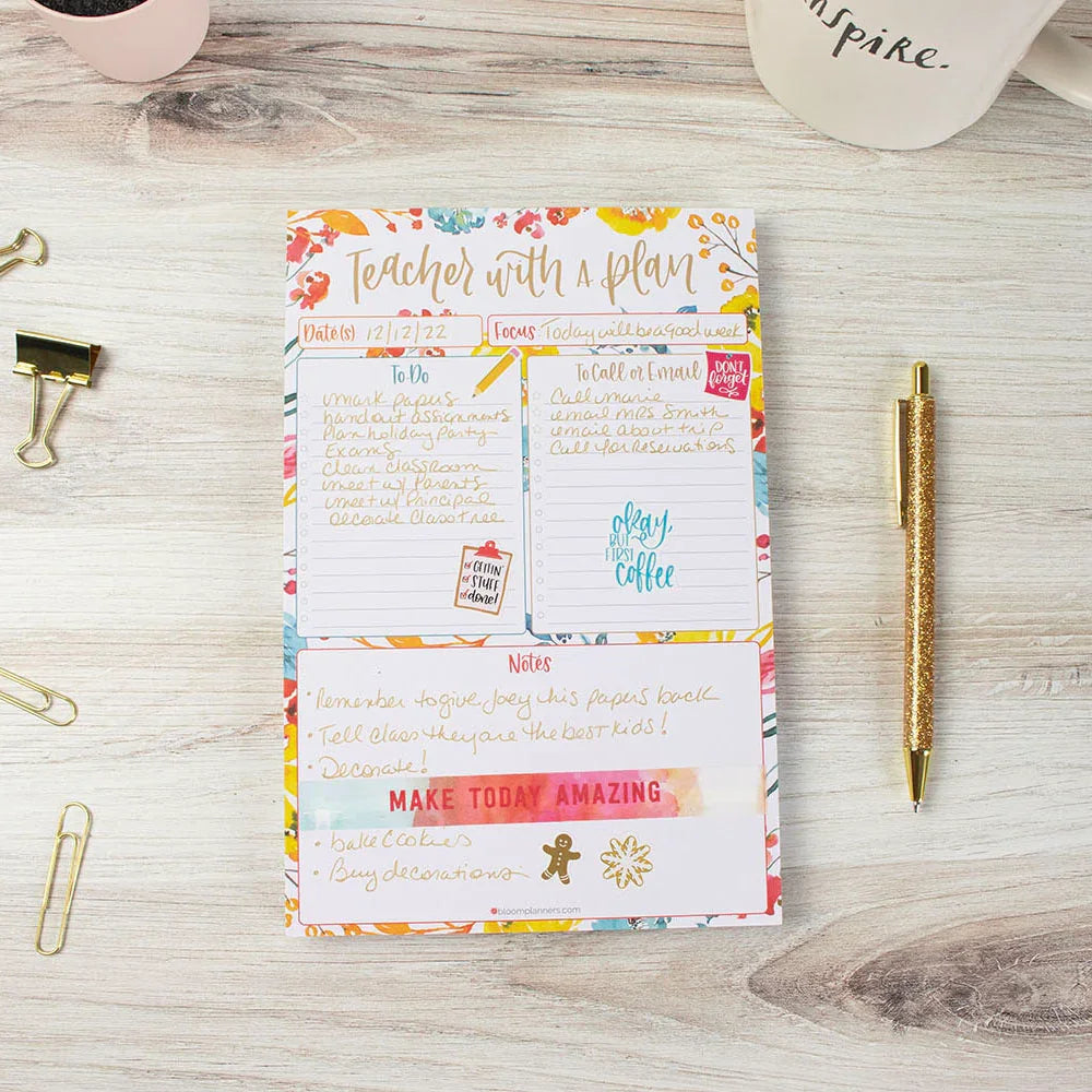 Bloom Daily Planners Happy Blooms Clipboard - Letter Size, Floral Design, Gold Clip, 9"x12.5"