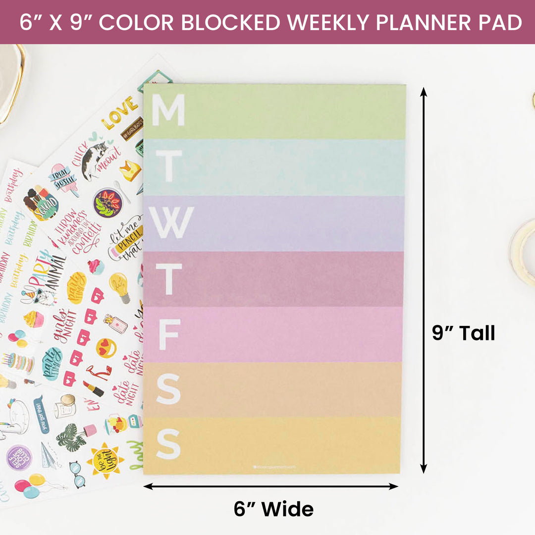 Planning Pad, 6" x 9", Color Blocked Weekly Planner, Rainbow Sorbet