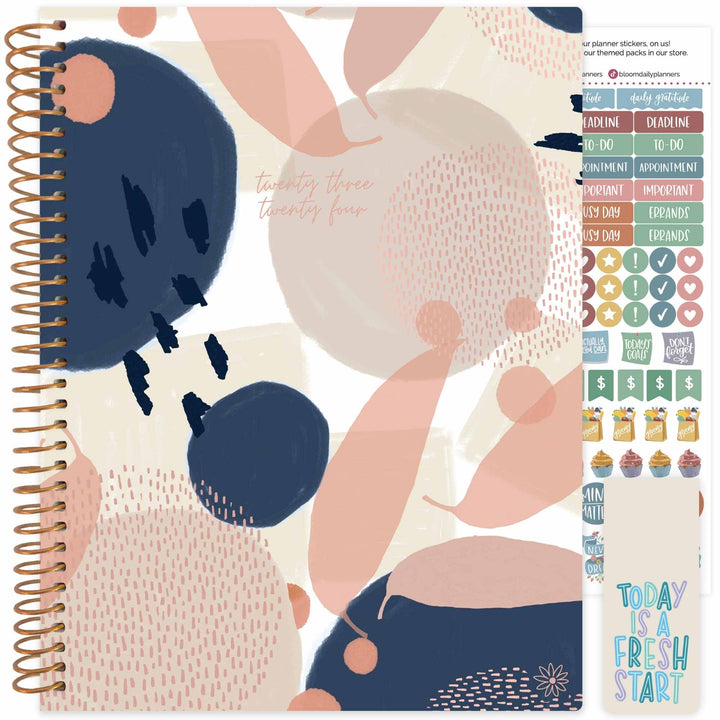 2023-24 Soft Cover Planner, 8.5" x 11", Modern Abstract, Navy