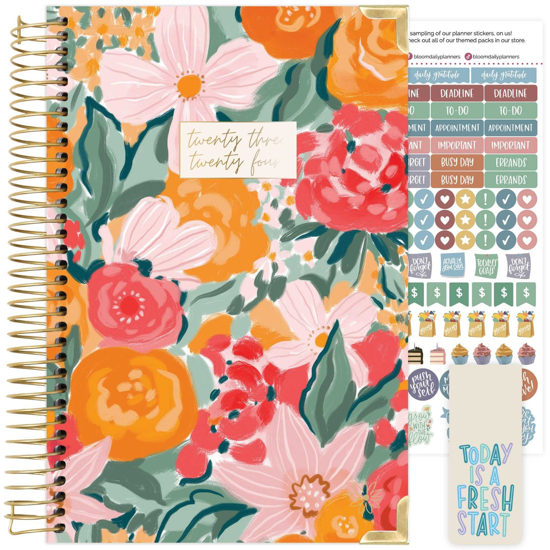 2023-24 Hard Cover Planner, 5.5" x 8.25", Floral Gouache