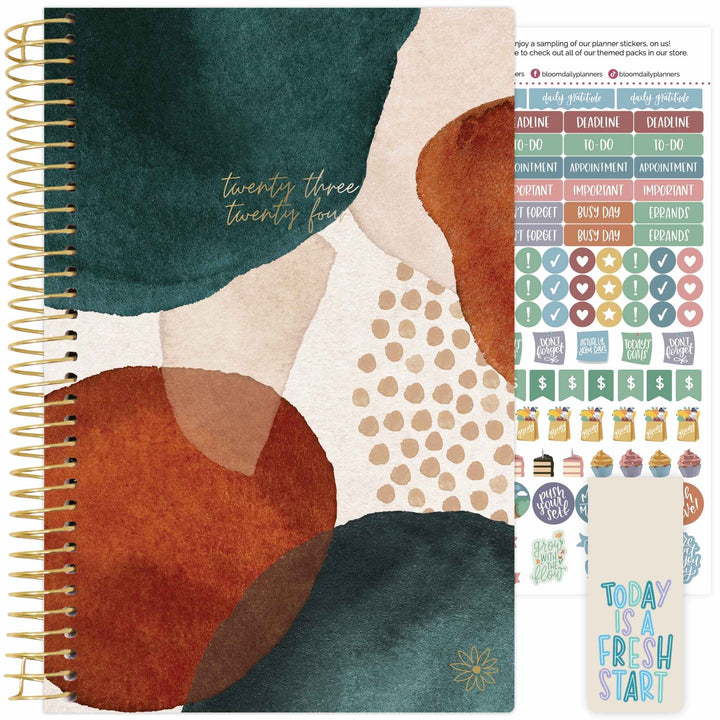 2023-24 Soft Cover Planner, 5.5" x 8.25", Earthy Abstract, Green