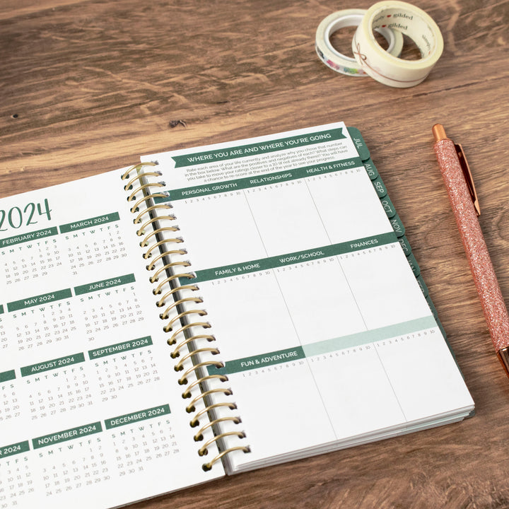 2023-24 Soft Cover Planner, 4" x 6", Earthy Abstract, Green