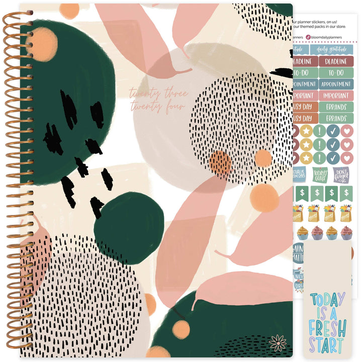 2023-24 Soft Cover Planner, 8.5" x 11", Modern Abstract, Green