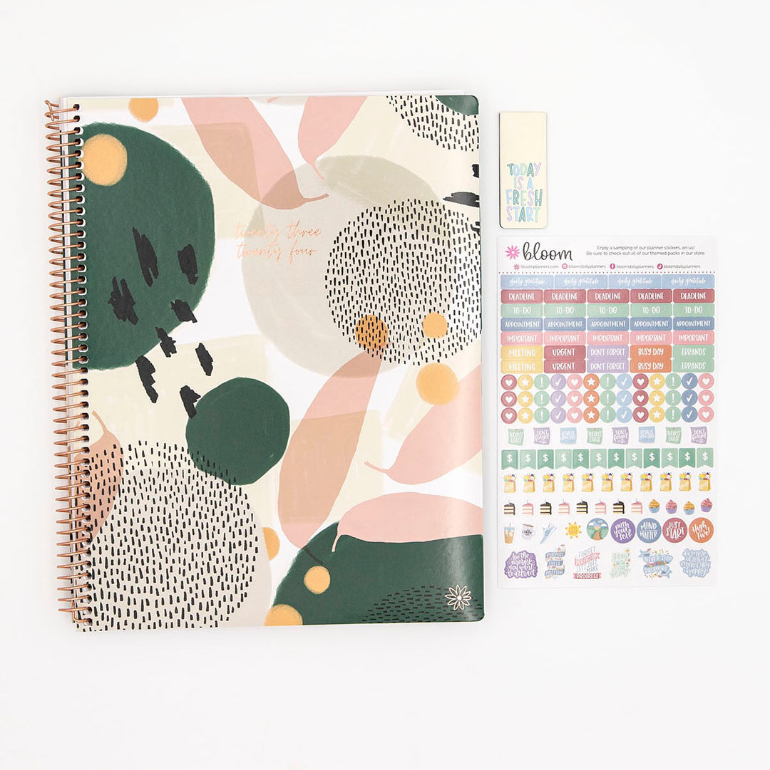 2023-24 Soft Cover Planner, 8.5" x 11", Modern Abstract, Green