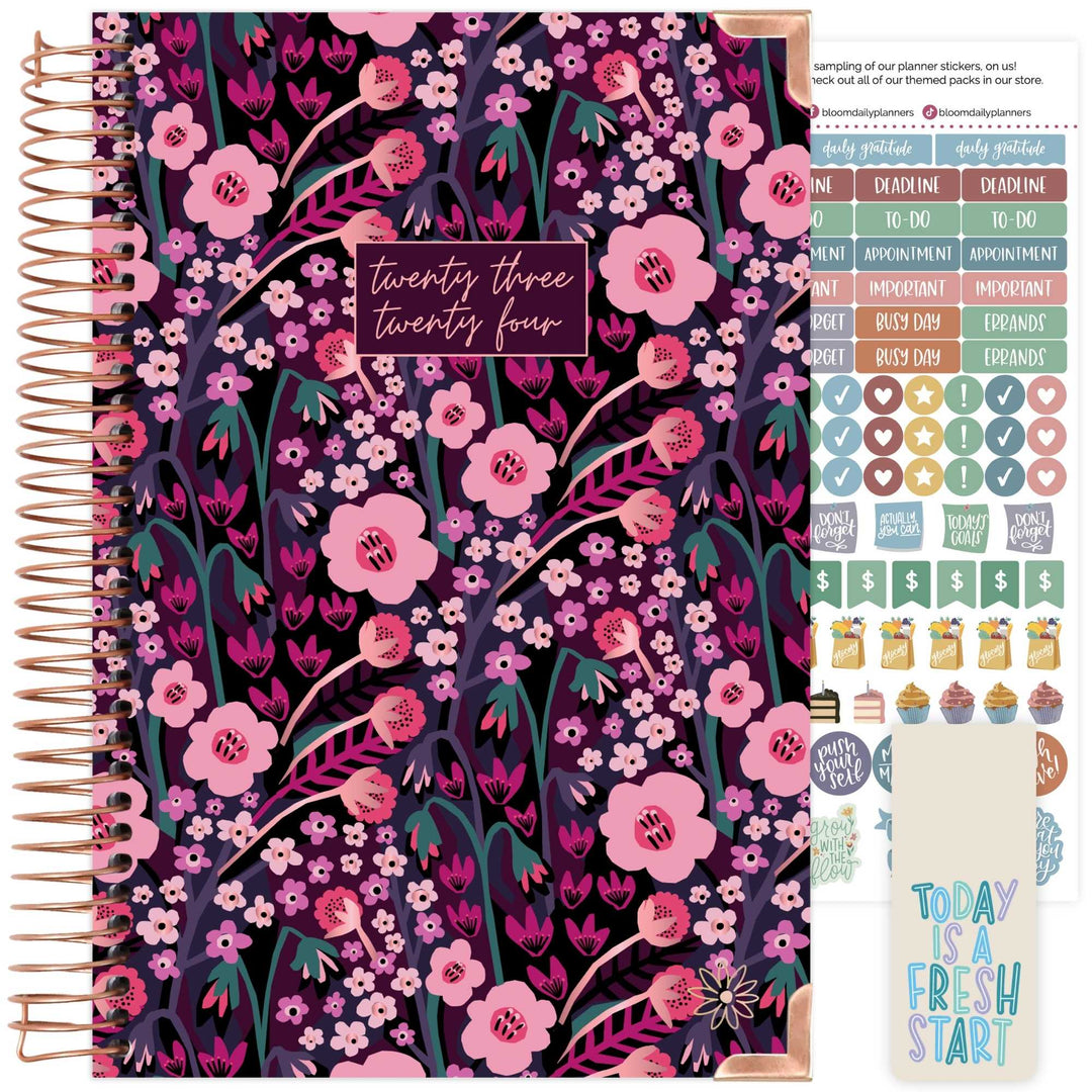 2023-24 Hard Cover Planner, 5.5" x 8.25", Poppy Meadow, Pink