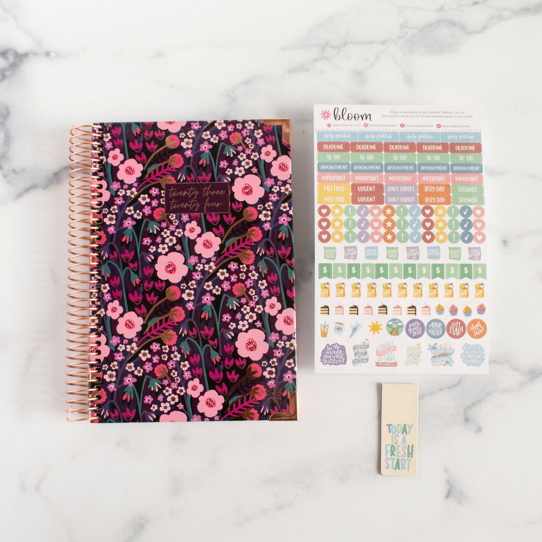 2023-24 Hard Cover Planner, 5.5" x 8.25", Poppy Meadow, Pink