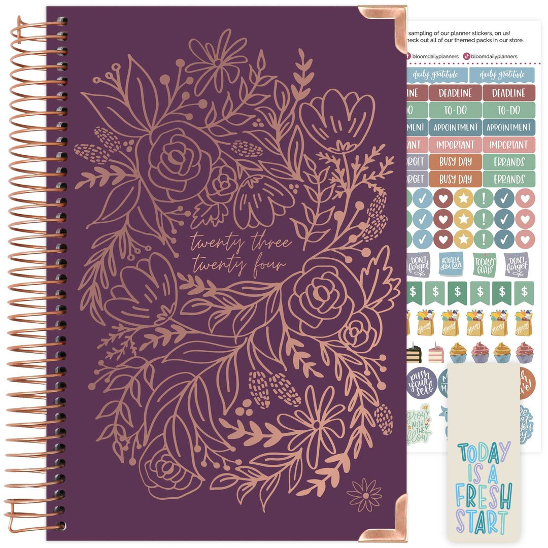 2023-24 Hard Cover Planner, 5.5" x 8.25", Embroidery, Purple