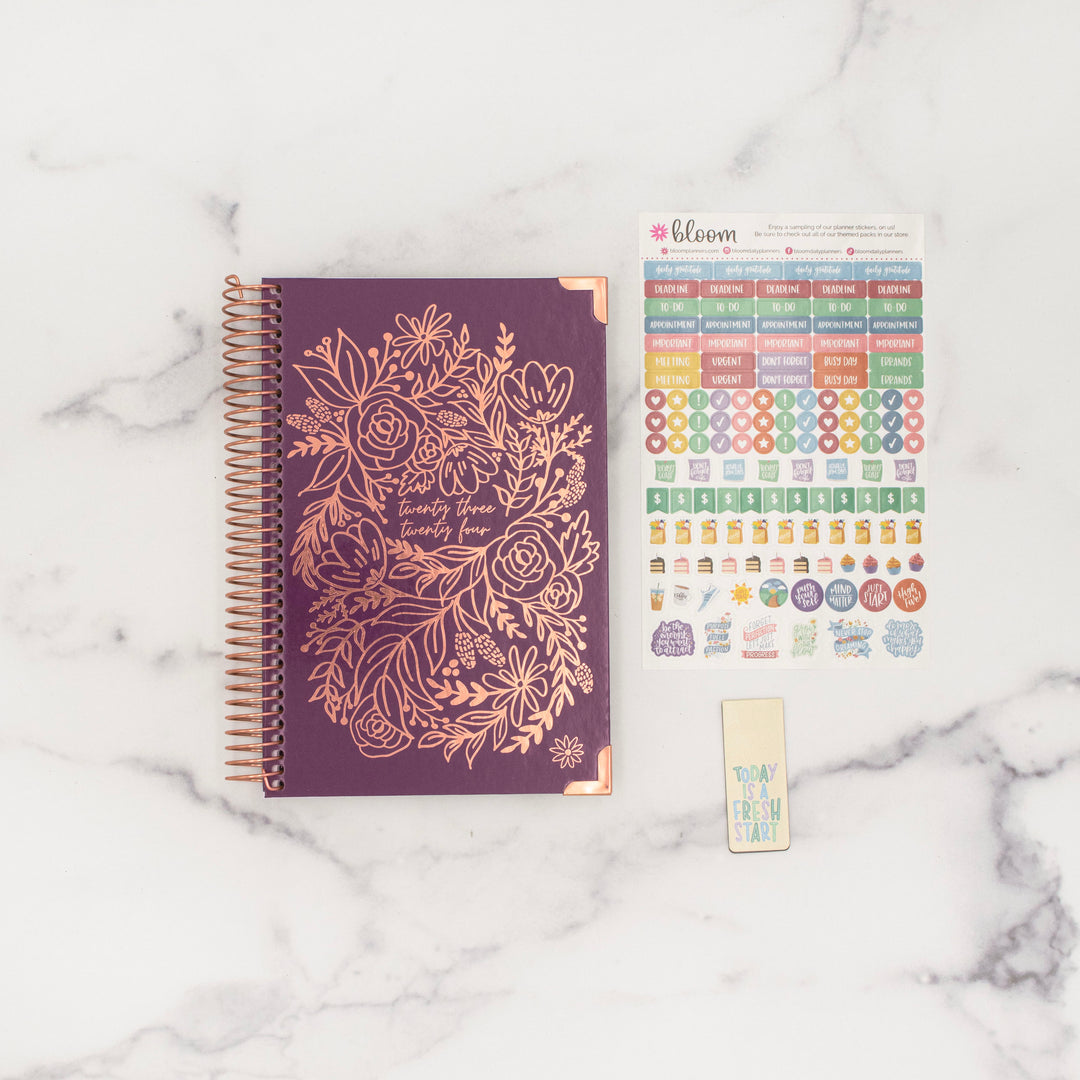2023-24 Hard Cover Planner, 5.5" x 8.25", Embroidery, Purple