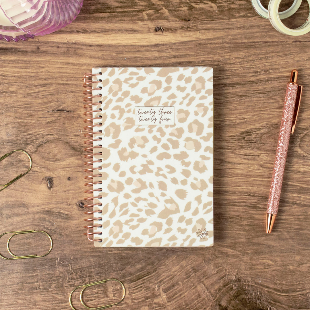 2023-24 Soft Cover Planner, 4" x 6", Tan Leopard