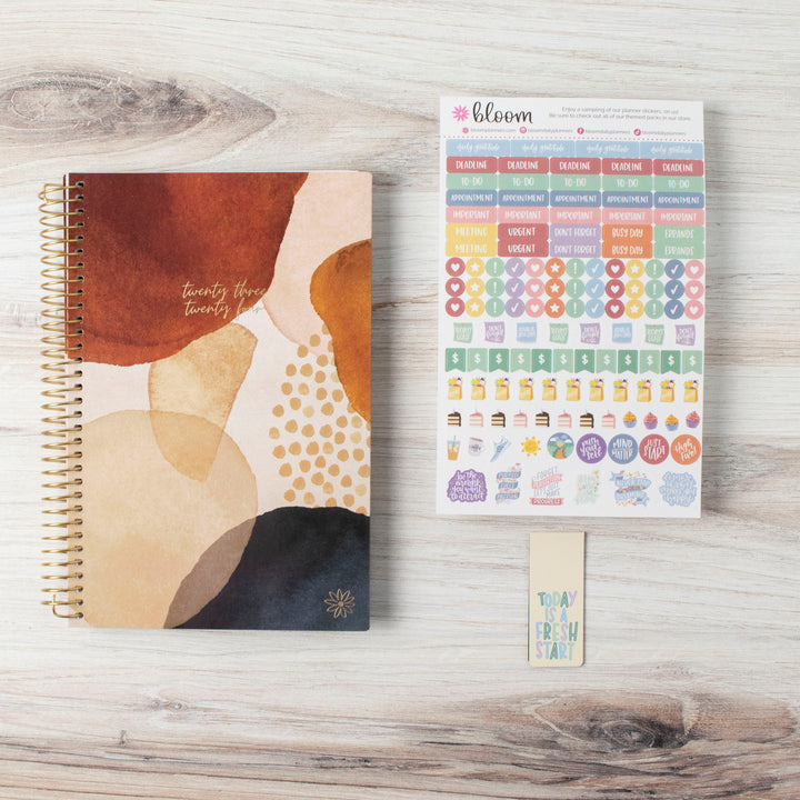 2023-24 Soft Cover Planner, 5.5" x 8.25", Earthy Abstract, Blue