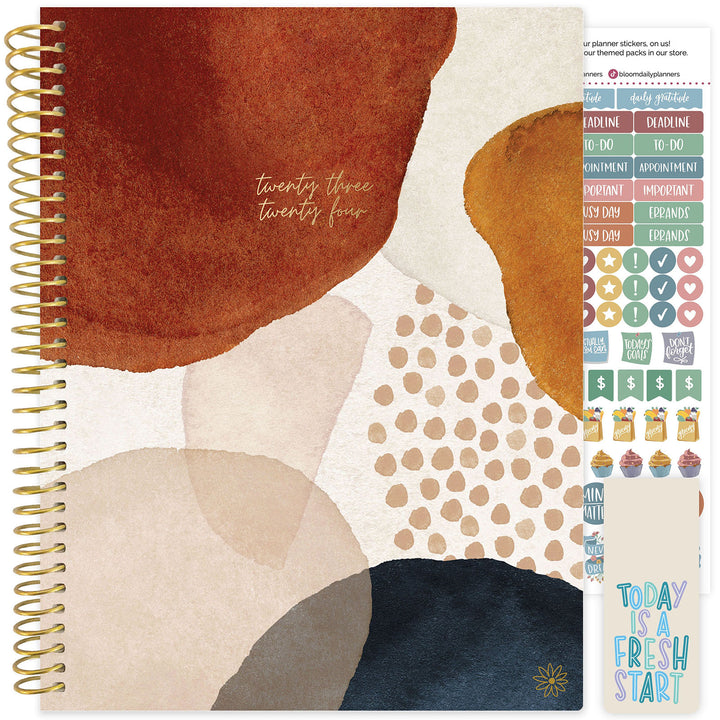 2023-24 Soft Cover Planner, 8.5" x 11", Earthy Abstract, Blue