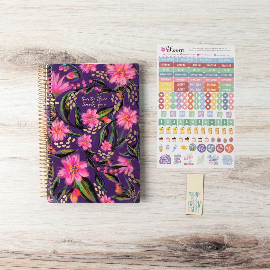 2023-24 Soft Cover Planner, 5.5" x 8.25", Fluorescent Floral