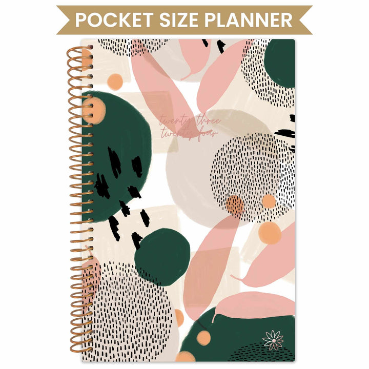 2023-24 Soft Cover Planner, 4" x 6", Modern Abstract, Green