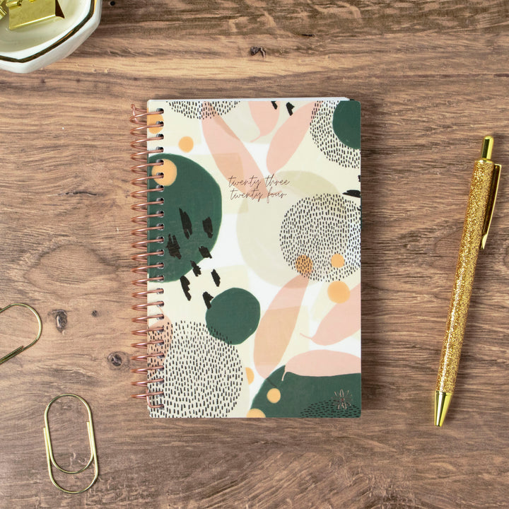 2023-24 Soft Cover Planner, 4" x 6", Modern Abstract, Green