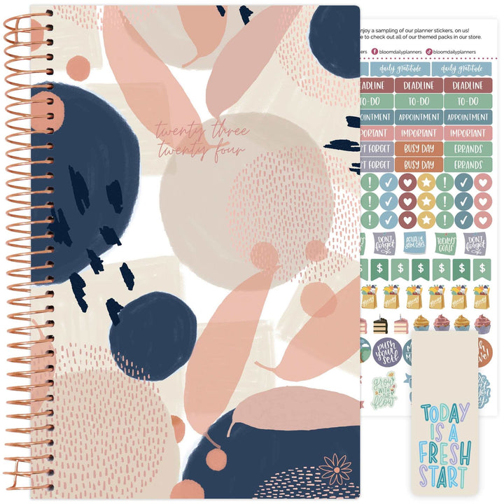 2023-24 Soft Cover Planner, 5.5" x 8.25", Modern Abstract, Navy