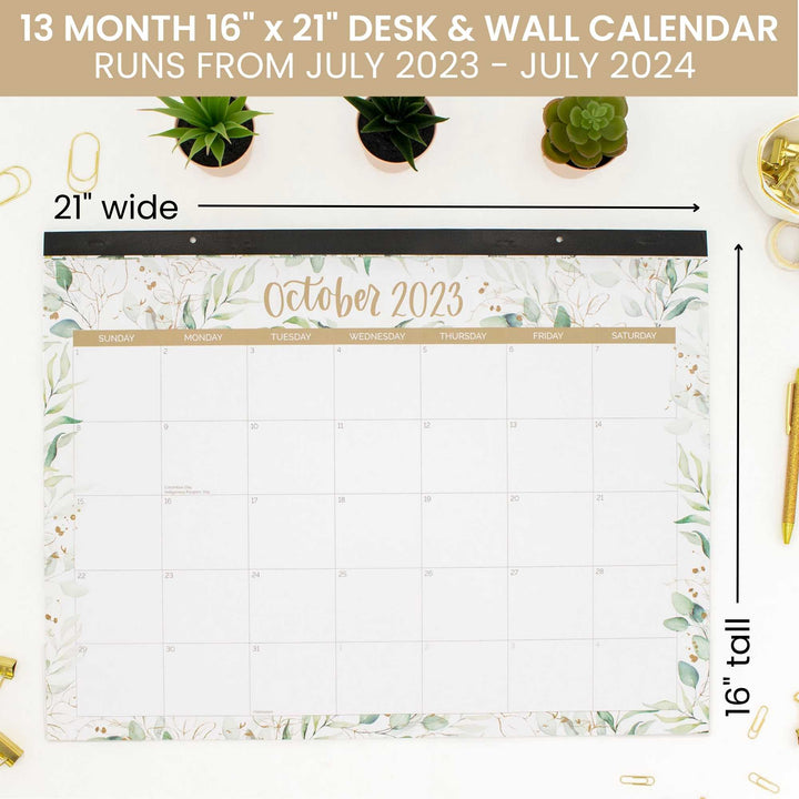 2023-24 Desk & Wall Calendar, 16" x 21", Greenery