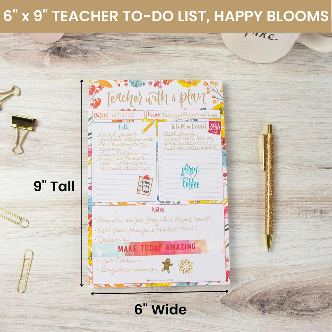 Planning Pad, 6" x 9", Teacher To-Do List, Happy Blooms