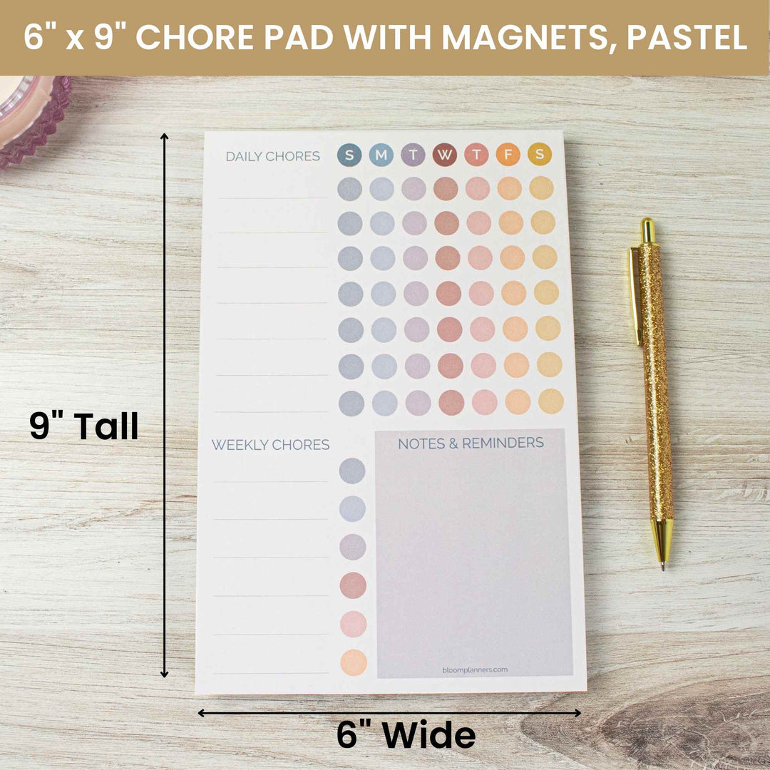 Planning Pad, 6" x 9", Chore Pad with Magnets, Pastel