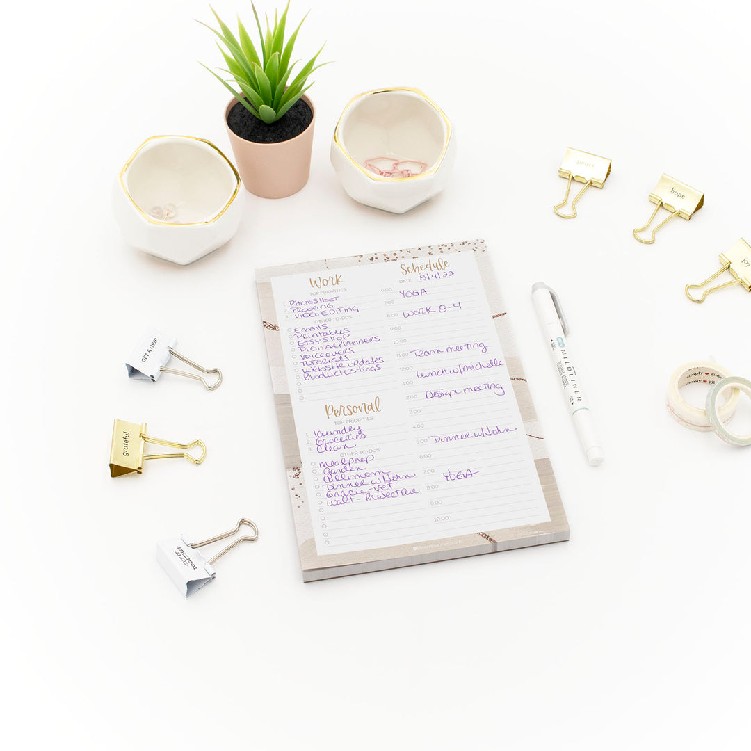 Planning Pad, 6" x 9", Timed Work & Personal To-Do List, Brushed Beige