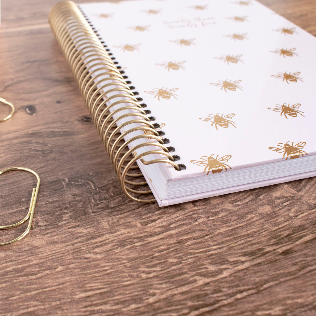 2023-24 Hard Cover Planner, 5.5" x 8.25", Gold Bees