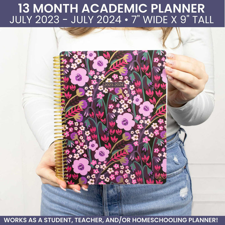 2023-24 Soft Cover Daisy Student Planner, 7" x 9", Poppy Meadow, Purple