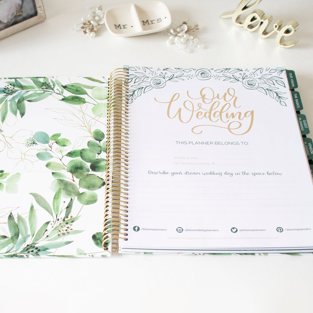 Bloom Daily Planners Wedding Planner & Calendar, Planning Our Forever, 9 inch x 11 inch, Green