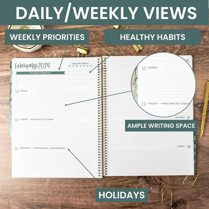 2023-24 Soft Cover Planner, 8.5" x 11", Boho Greenery