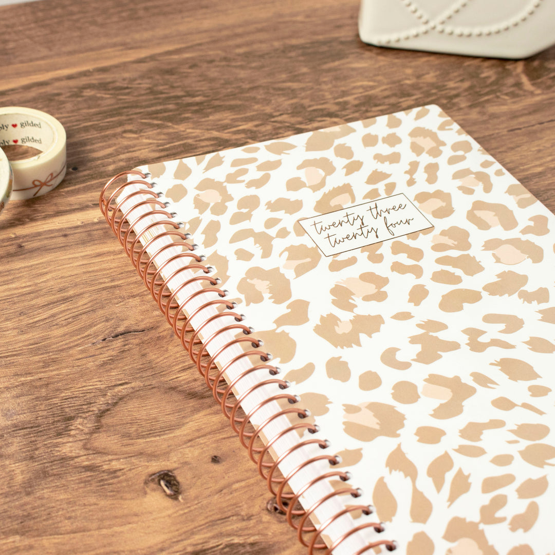 2023-24 Soft Cover Planner, 5.5" x 8.25", Tan Leopard
