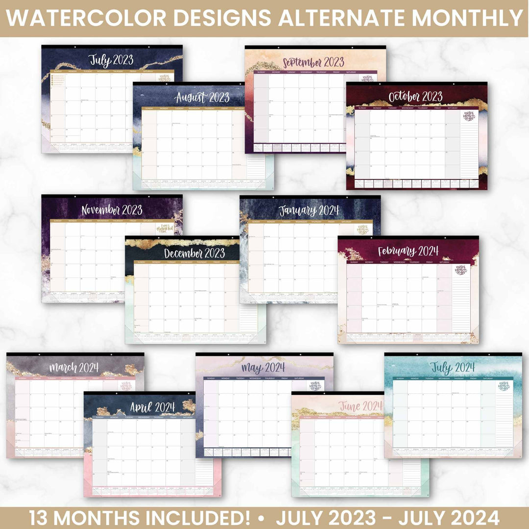 2023-24 Desk & Wall Calendar, 16" x 21", Watercolor