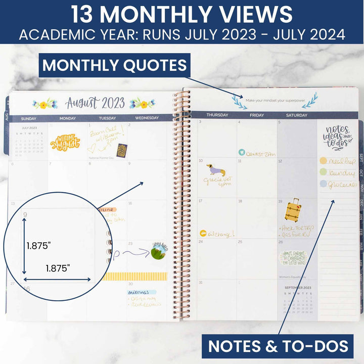 2023-24 Soft Cover Planner, 8.5" x 11", Modern Abstract, Navy