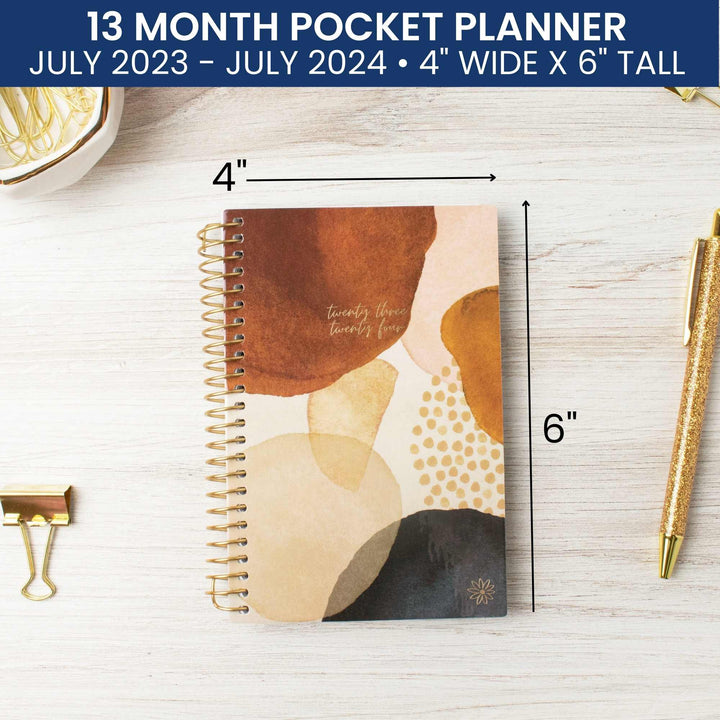 2023-24 Soft Cover Planner, 4" x 6", Earthy Abstract, Blue