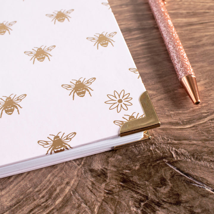 2023-24 Hard Cover Planner, 5.5" x 8.25", Gold Bees