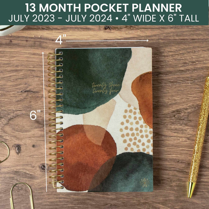 2023-24 Soft Cover Planner, 4" x 6", Earthy Abstract, Green