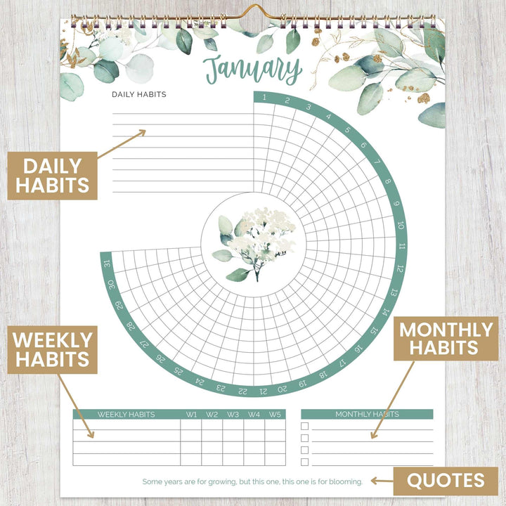 Habit Tracking Calendar, 8” x 10”, Greenery