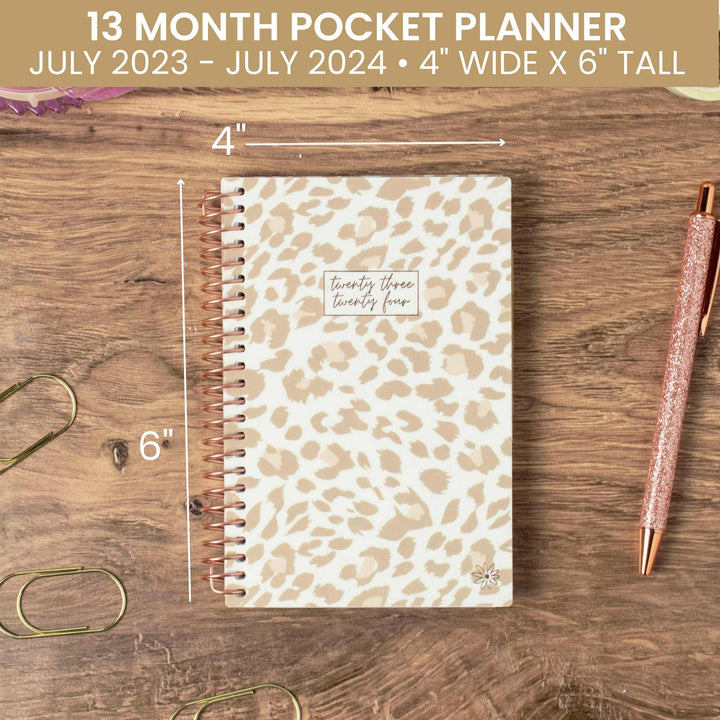 2023-24 Soft Cover Planner, 4" x 6", Tan Leopard